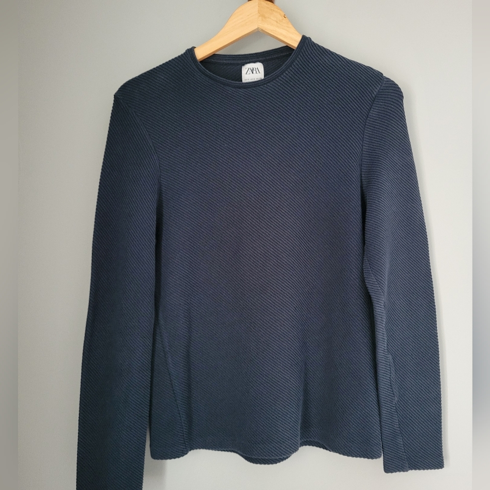 Zara Size S Textured Long Sleeve Shirt Navy Blue